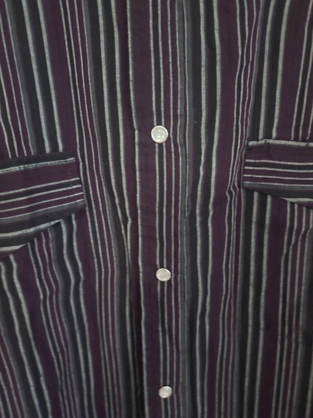 Bit & Bridle pearl snap burgundy and gray striped shirt size LT - Picture 3 of 7